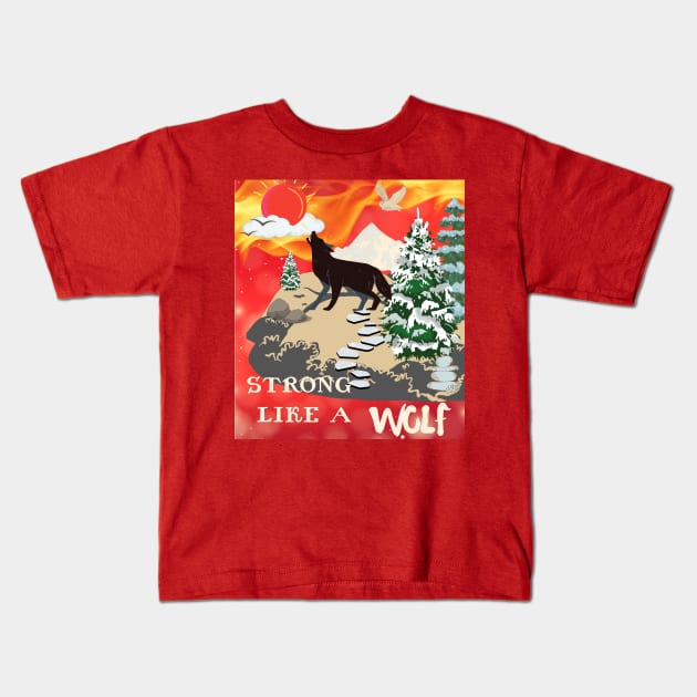 strong like a wolf Kids T-Shirt by HM design5